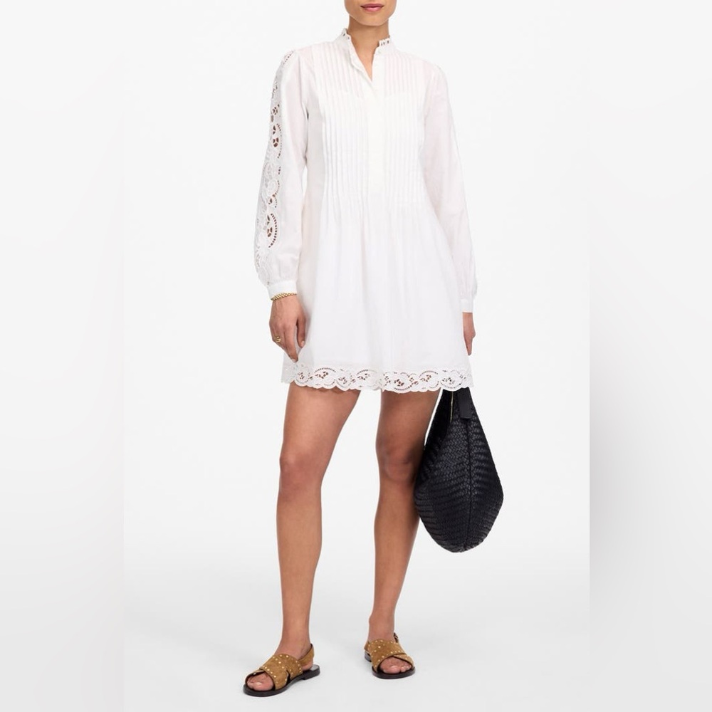 NWT flawed Madewell Pintucked Eyelet Mini Dress in white cotton